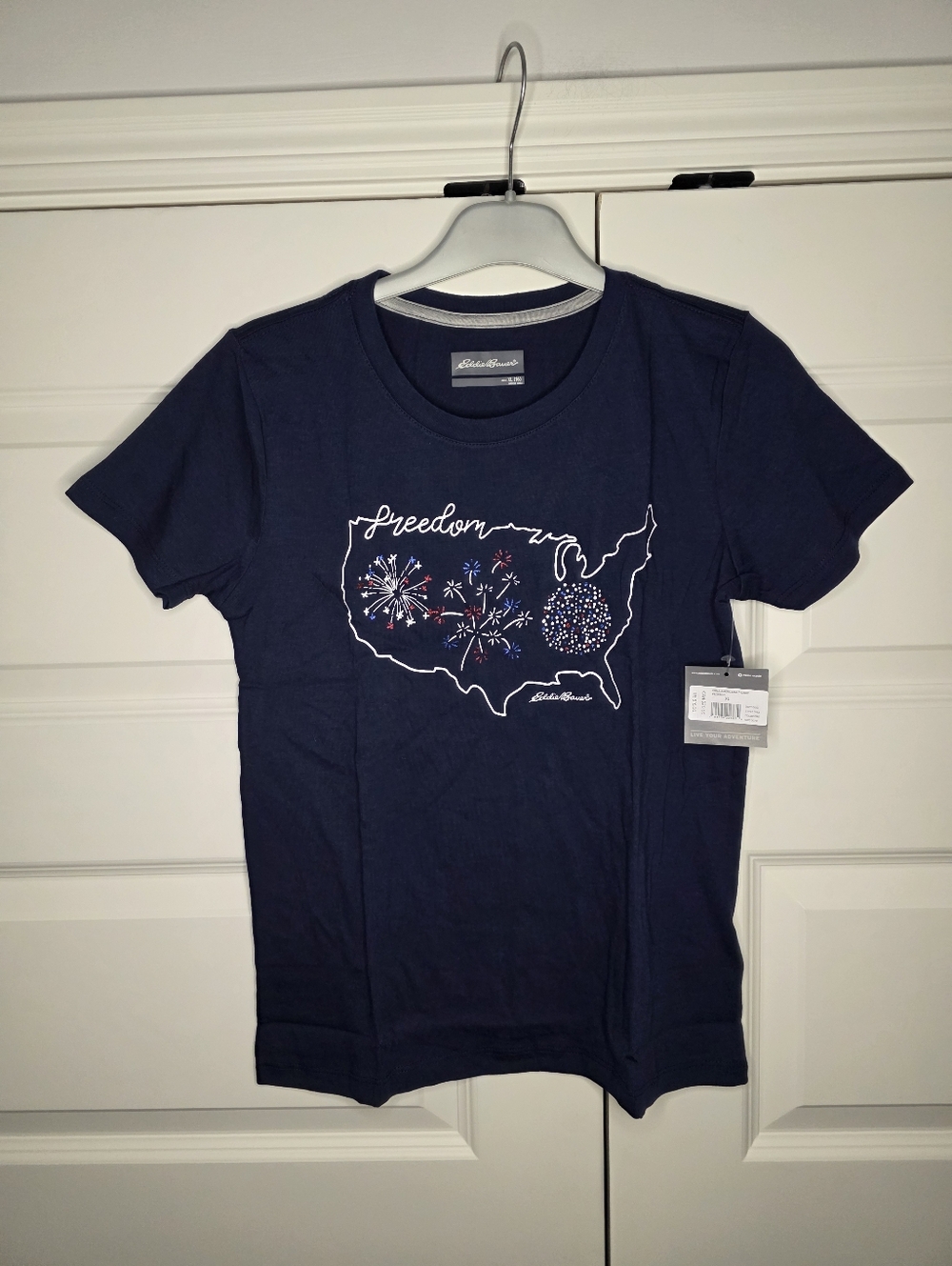 NWT Eddie Bauer Girls XL (16) Navy T-Shirt Short Sleeve 'Freedom'